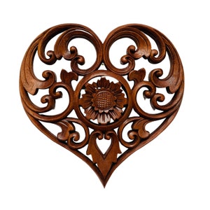 Elaborate Heart Symbol Wood Carving Plaque