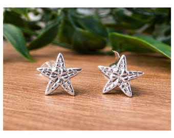Sterling Silver 925 Starfish Stud Earrings from Thailand, Handmade, Minimalist Silver Studs, Gift for Her