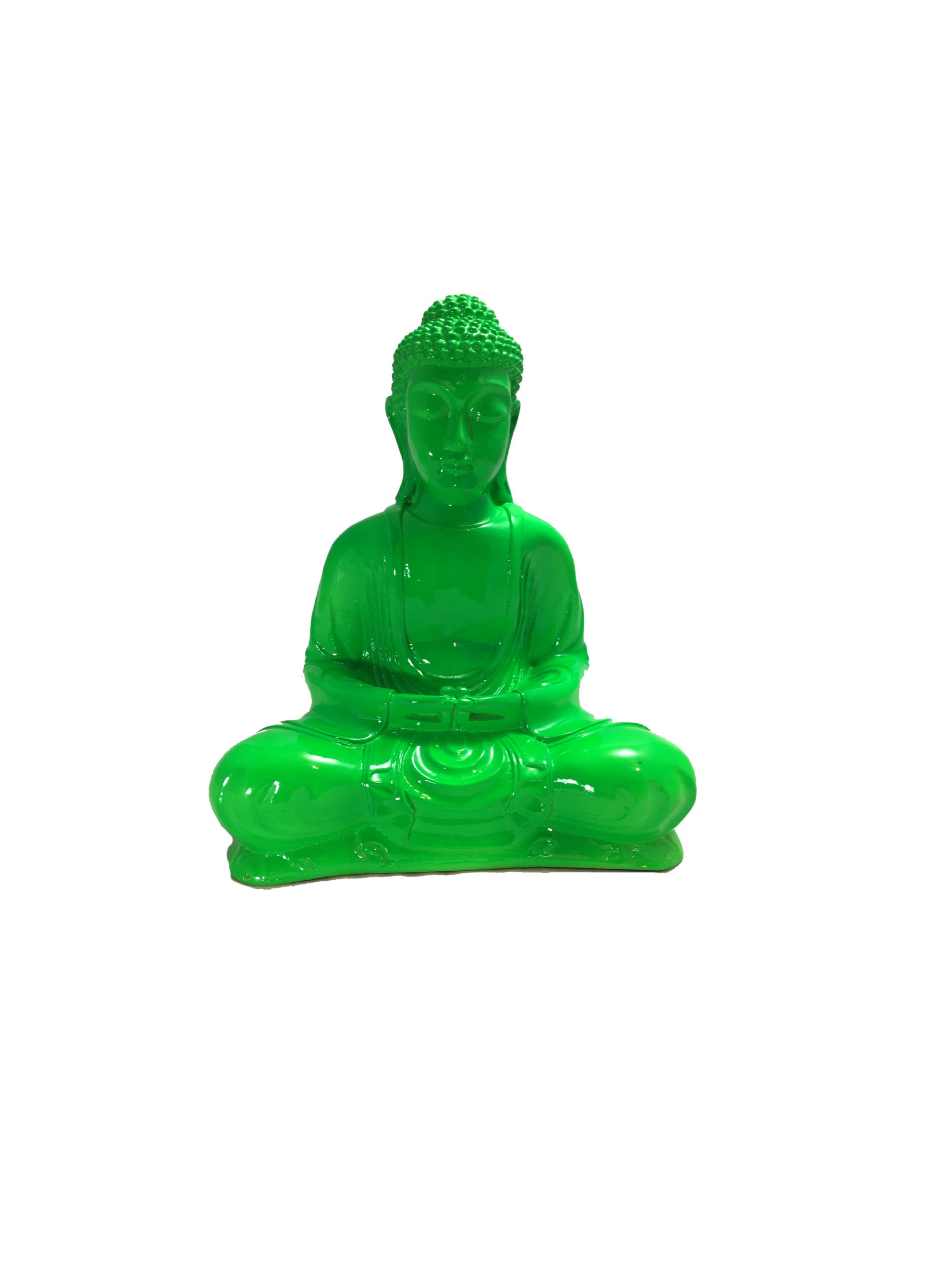 Ornamento Buda Meditando Sentado Figura Estatua Estatuilla Acabado Brillante Naranja