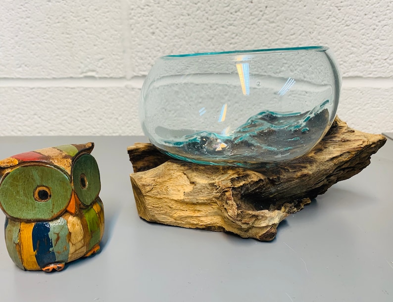 Melted Glass Bowl on Wood Fair Trade Handmade Ornament Various Etsy