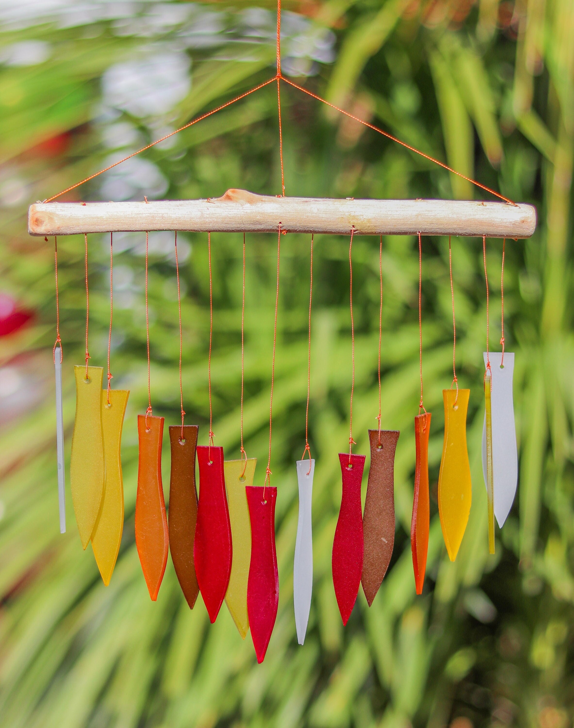 ceiling ornament window garden mobile bamboo wood hand carved Fish windchime 