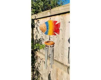 Fish Wind Chime - Bamboo & Aluminium - Handmade Hanging Accessory - 50 cm