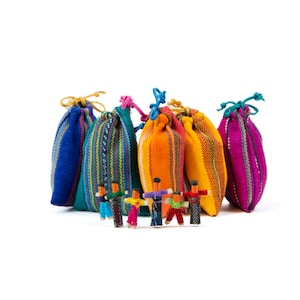 6 Mini Worry People Doll in Bag Fairtrade Guatemalan Handmade Gift Anxiety