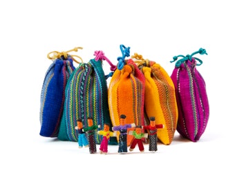 6 Mini Worry People Doll in Bag Fairtrade Guatemalan Handmade Gift Anxiety