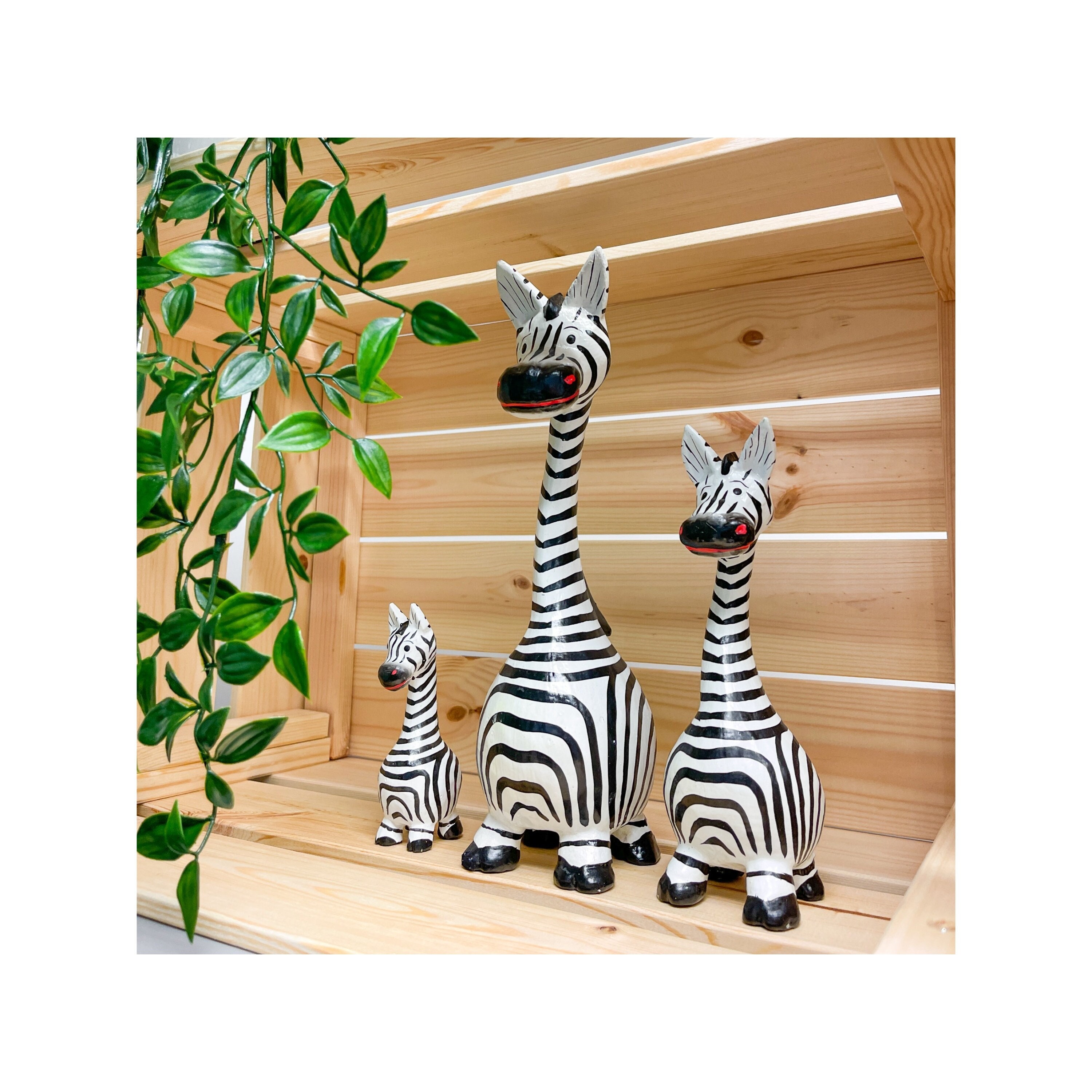 Wooden Zebra Statue Black and White Wood Hand Carved Etsy