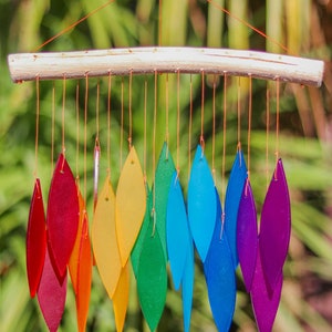 Glass Wind Chime Multicolours Leaves Windchime Garden Art Window Home Decor Mobile Suncatcher Fair Trade Gift Rainbow image 2