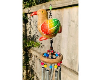 Bird Wind Chime - Bamboo & Aluminium - Handmade Hanging Accessory - 50 cm