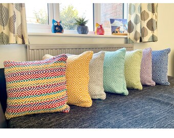 Diamond Design Cushion Cover - Indian Recycled Cotton Boho Hippie Fairtrade Handmade Cushion Pillow Cover Rainbow Pattern