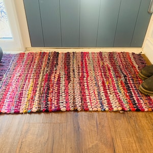 Purple Chindi Rug - Recycled Cotton Indian Sustainable Boho Hippie Fairtrade Handmade Rainbow Textiles