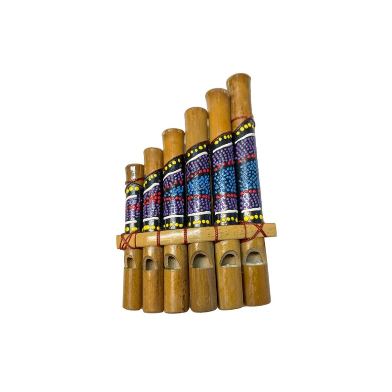 Bamboo Pan Flute Dot Painted Various Sizes Instrument Hand Made Fair Trade Panpipes image 2