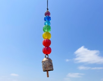 Glass Rainbow Beads Iron Wind Chime Outdoor Indoor Garden Hanging Decor Multicoloured Chakra Boho Hippy Pride