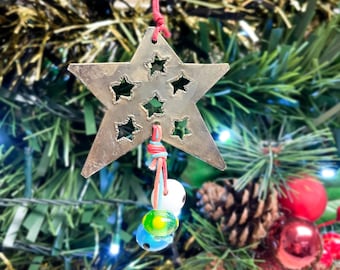 Iron Star Ornament - Iron Christmas Hanging Ornament with Multicoloured Rainbow Glass Beads Xmas Tree Decorations