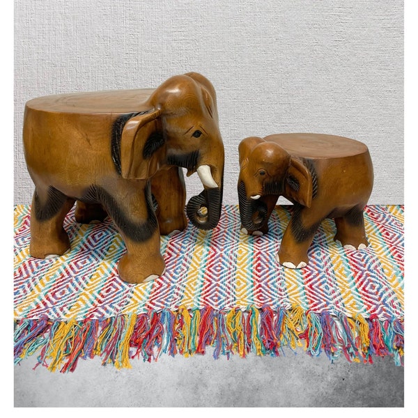 Flat Top Elephant Table Wooden Seat Stool Animal Stool Side Plant Stand Chair Fair Trade Hand Made & Carved Solid Wood African Safari