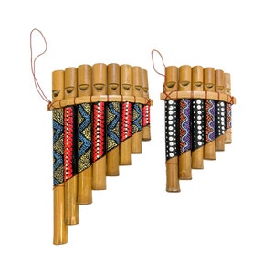 Flûte de pan en bambou peint à pois Différentes tailles d'instruments, fait main, flûte de pan du commerce équitable image 1