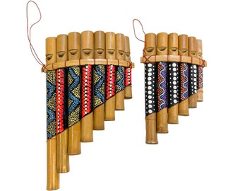 Bamboo Pan Flute Dot Painted - Various Sizes Instrument Hand Made Fair Trade Panpipes