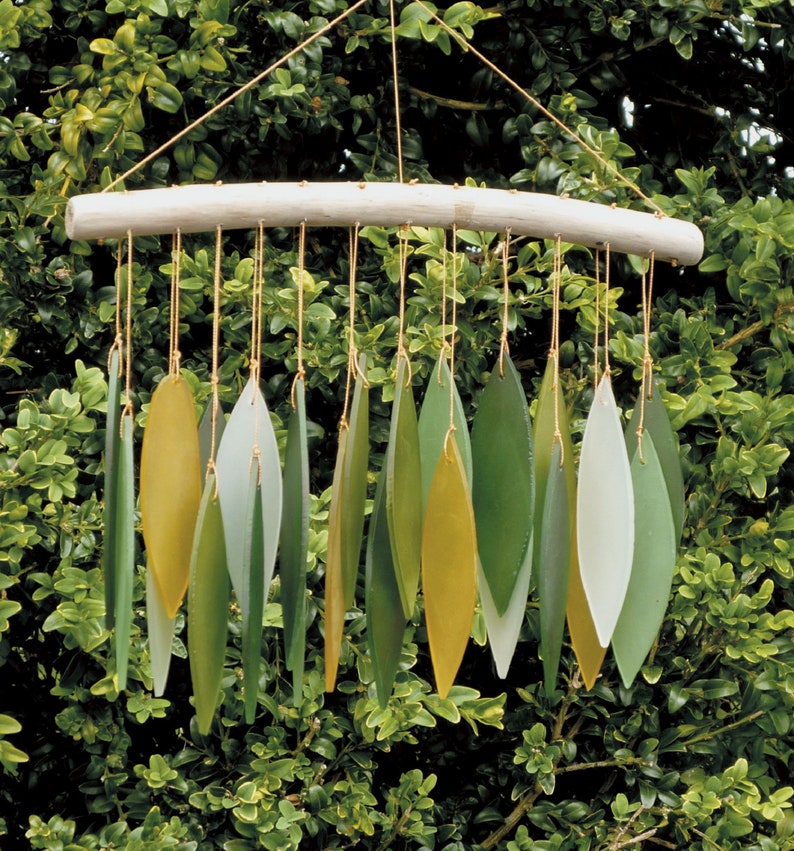 Glass Wind Chime Green Leaves Windchime Garden Art Home Decor Etsy