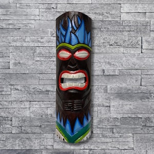 Tiki Mask Wall Hanging - Multicoloured - Hand Carved Albesia Wood Decoration Tiki Bar Hawaiian Garden Hand Painted