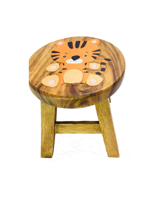 Childrens Wooden Stool Novelty Tiger Design Kids Stool Step Chair