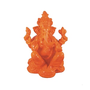 Ganesh Ornament Meditating Sitting Figure Statue Figurine Modern Bright Orange Gloss Finish Relaxation Spa Ornament Fair Trade