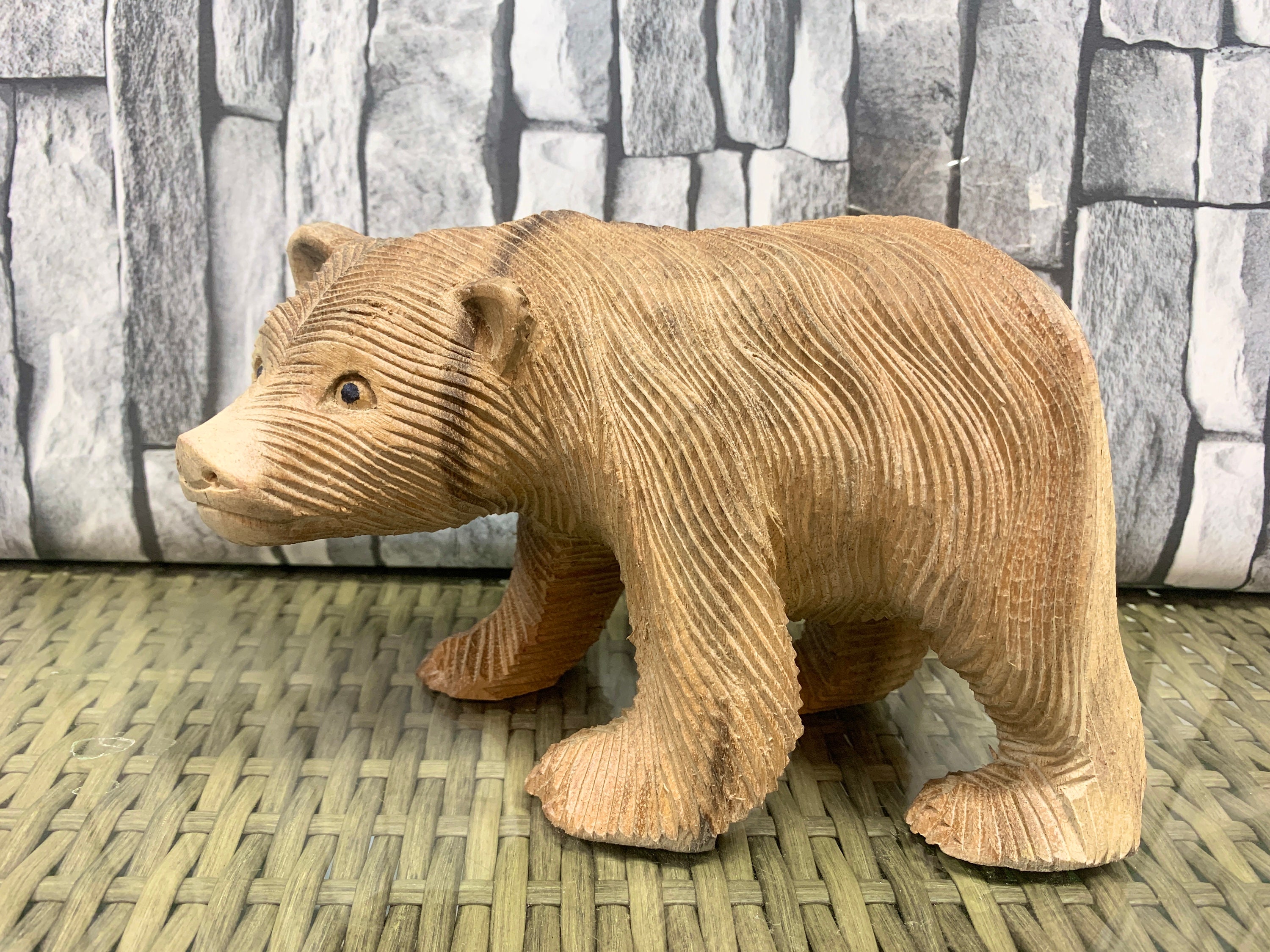 Wooden Carved Bear Statue Natural and Brown Wood Hand - Etsy