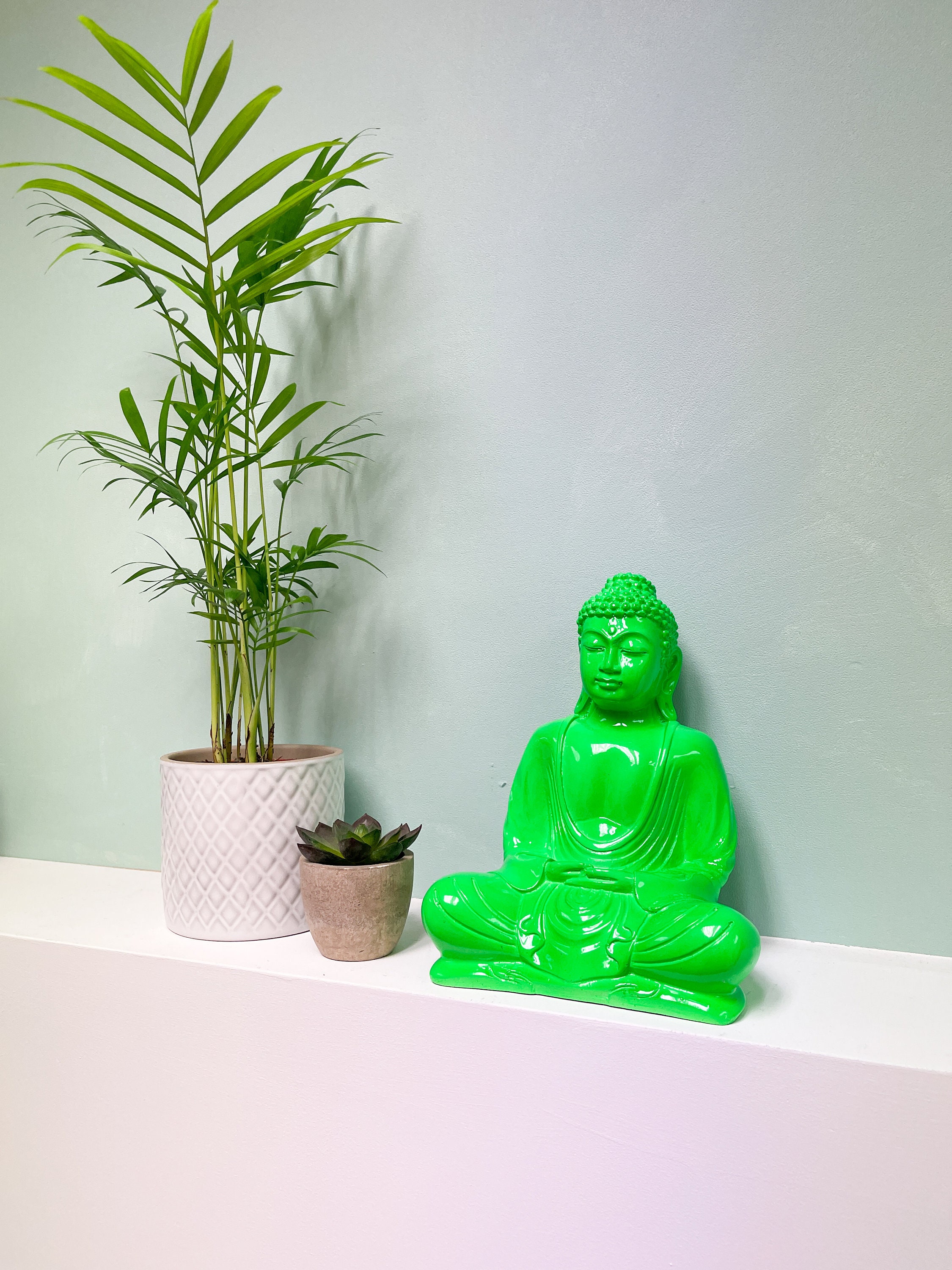 Green Buddha Ornament Meditating Sitting Figure Statue