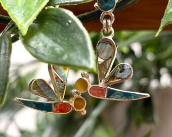 Peruvian Fair Trade 950 Sterling Silver Dragonfly Rainbow Earrings – Colorful Mosaic Dangle Studs – Artisan Handmade Statement Jewellery