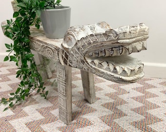 Crocodile Wood Bench Rustic Wooden Indoor Side Table Handmade - Two Sizes