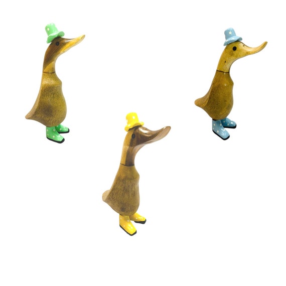 Hand Carved Duck Ornament Wellies and 