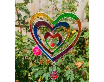 Rainbow Heart Spinner Suncatcher Multicolours Window Decor