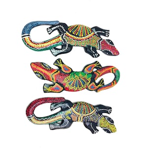 Bemalte Gecko Ornament Statue - Mehrfarbiges Holz - Handgeschnitzte Holztierfigur