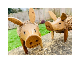 Pig Statue in Brown - Bamboo Root - Hand Carved Animal Figurine