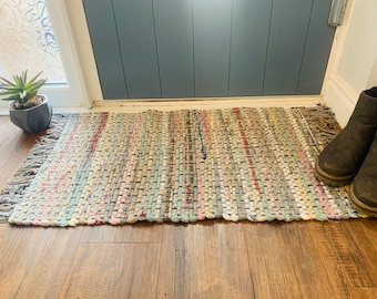 Grey Chindi Rug - Recycled Cotton Indian Sustainable Boho Hippie Fairtrade Handmade Rainbow Textiles