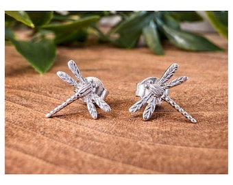 Sterling Silver 925 Dragonfly Stud Earrings from Thailand, Handmade Animal Earrings, Minimalist Silver Studs, Gift for Her