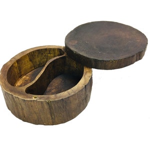 Wooden Trinket Log Box for Jewellery - 2 Slot - Hand Carved