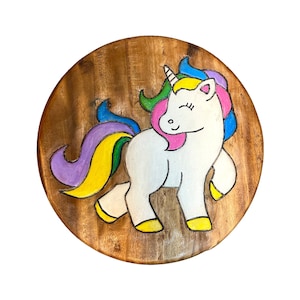 Unicorn Childrens Wooden Stool Novelty Animal Kids Stool Step Chair Fair Trade Hand Made & Carved Solid Wood Boys Girls 26x26cm