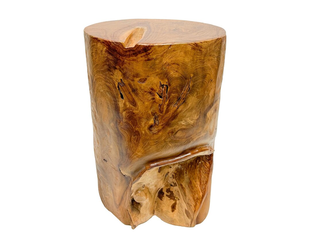 Teak Wood Round Stool Solid Wooden Teak Block Side Table Plant Stand ...