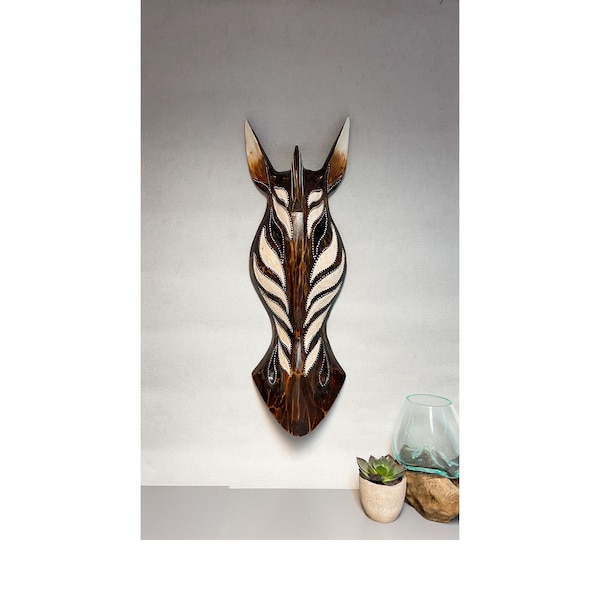 Zebra Mask Wooden Hand Carved Wall Hanging Art Fair Trade Hand Painted Jungle Animal African Safari Masks 3 Sizes