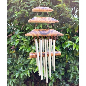 Natural Temple with Burnt Patterns Bamboo Wind Chime with Iron Chimes Fair Trade