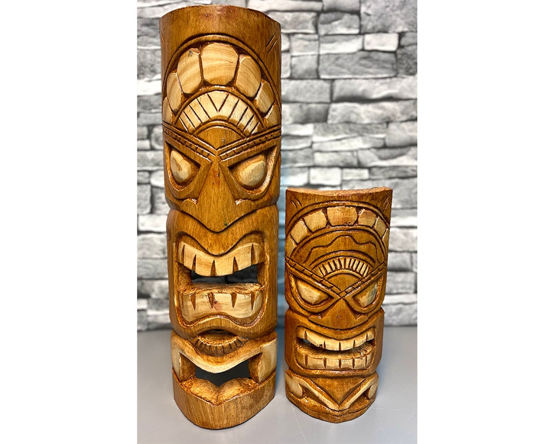 Tiki Mask Wall Hanging Natural Hand Carved Albesia Wood Decoration Tiki