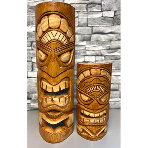 Tiki Mask Wall Hanging - Natural - Hand Carved Albesia Wood Decoration Tiki Bar Hawaiian Garden Hand Painted