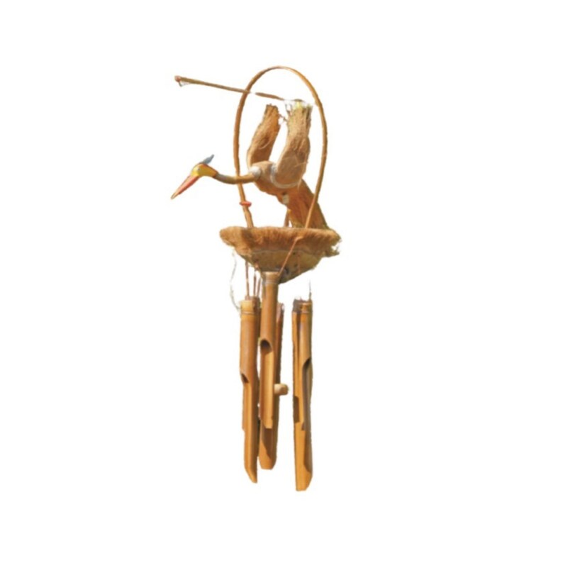 Bamboo Wind Chime Bird & 2 Baby Birds Ornaments Figures Nest Etsy