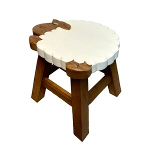 Sheep Childrens Wooden Stool Novelty Animal Kids Stool Step Chair Fair Trade Hand Made & Carved Solid Wood Boys or Girls 26x26cm