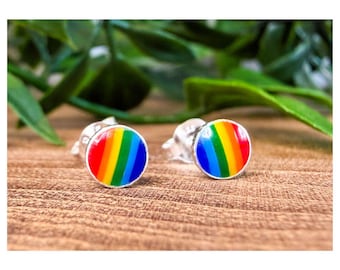 Sterling Silver 925 Rainbow Circle Stud Earrings from Thailand, Handmade, Minimalist Silver Studs, Gift for Her