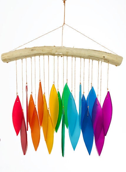 Glass Wind Chimes 15 Inch Rainbow Multi Color Bars with Mirrors 