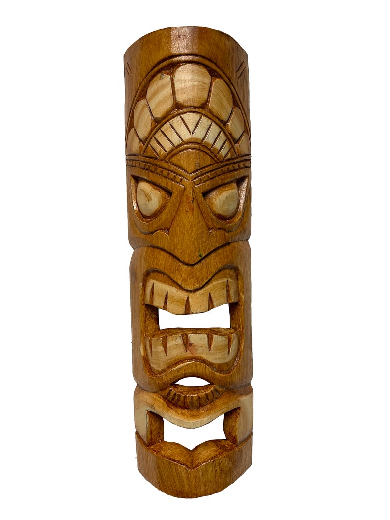 Tiki Mask Wall Hanging Natural Hand Carved Albesia Wood Etsy UK