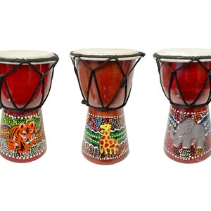 Djembe Drums Musical Instrument Hand Made Fair Trade Dot Painted Tiger Giraffe Lion Kids African Traditional Music Drum Safari Zoo Animals