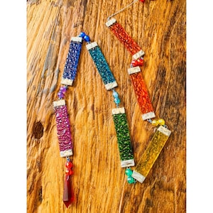 Rainbow Glass Wind Chime Suncatcher Multicolours with Patterned Glass Window Decor