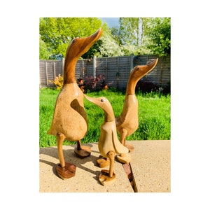 Hand Carved Duck Ornament Indoor Or Outdoor Wooden Fair Trade Bamboo Root Sculpture Choice 3 Sizes