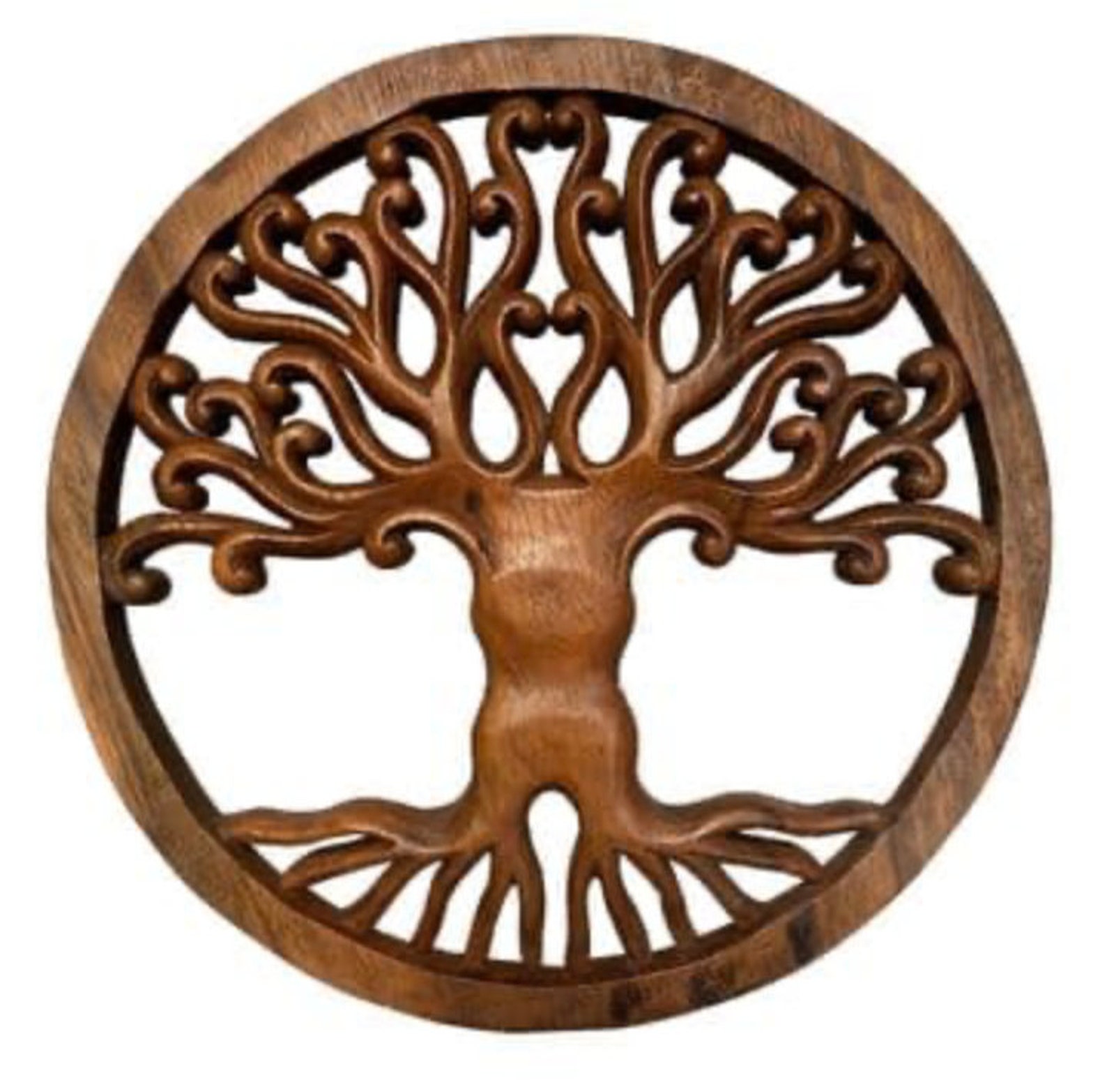 Tree of Life Wood Carving Plaque Wall Art Wooden Carved Circle Etsy