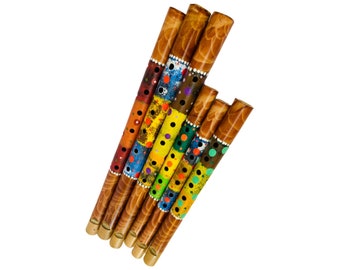 Painted Wooden Flute Recorder Whistle Musical Instrument - Various Sizes Instrument Hand Made Fair Trade Bamboo Dot painted